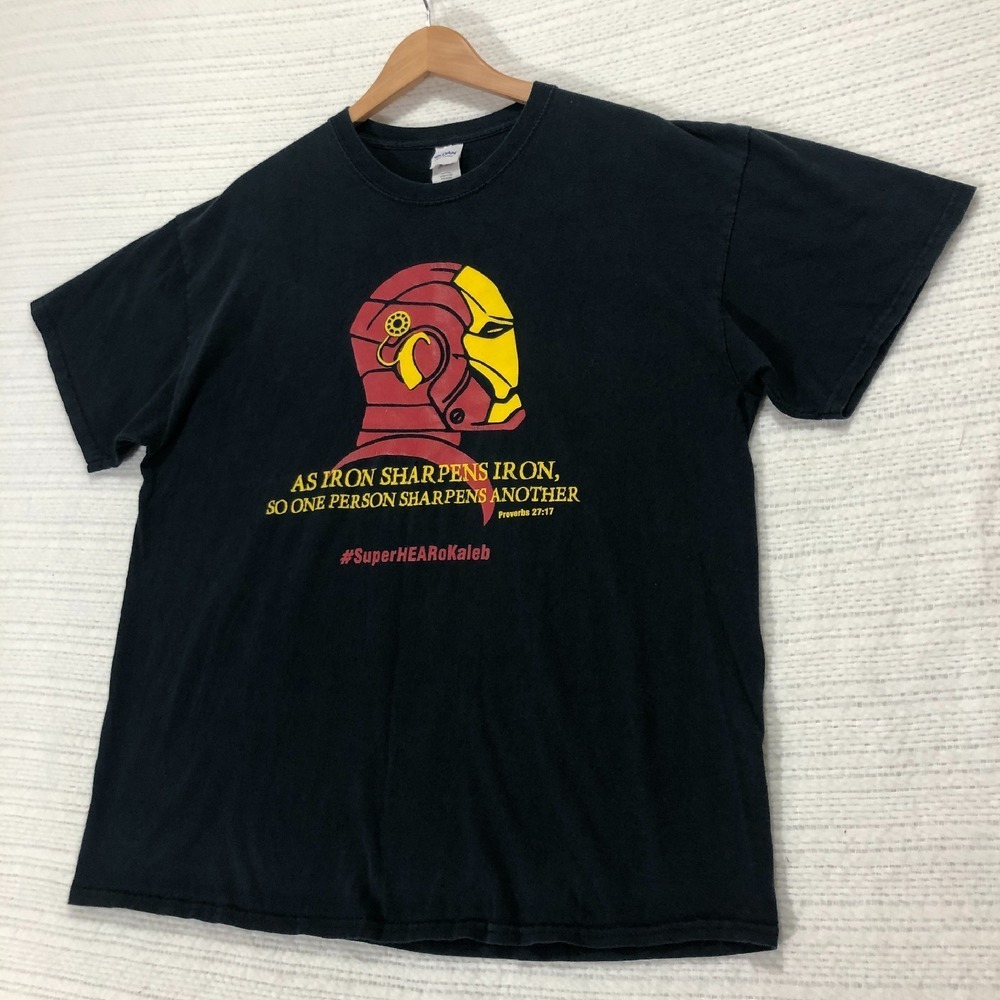 Gildan Graphic T-Shirt Iron Sharpen Proverbs Bible Verse‎ Black XL